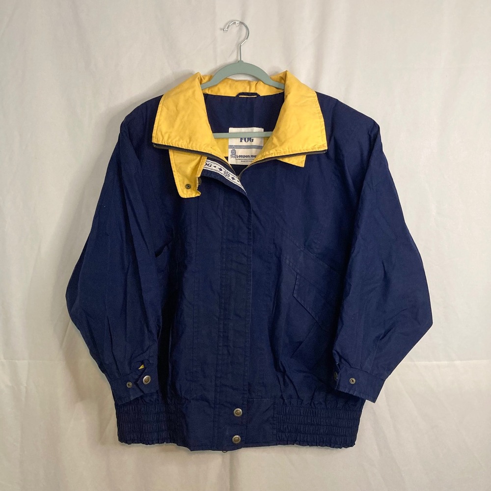 Vintage 70s London Fog FOG Navy Blue Yellow Windbreaker Jacket M Colorblock